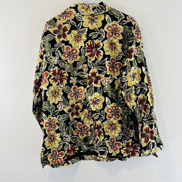 Womens 2X Laura Ashley Woman Black Floral Silk Jacket Button Embellished Shacket - Picture 2 of 4